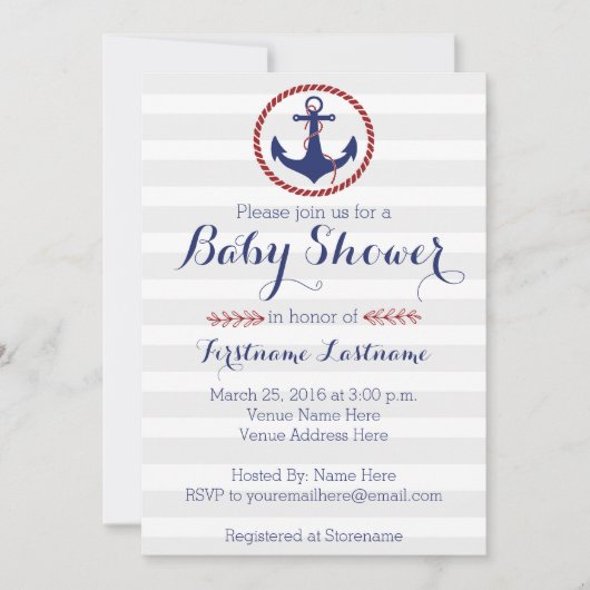 Invitation Baby shower Ancre nautique (Devant)