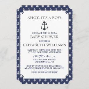 Invitation Baby shower   Ancre nautique de la marine officiel