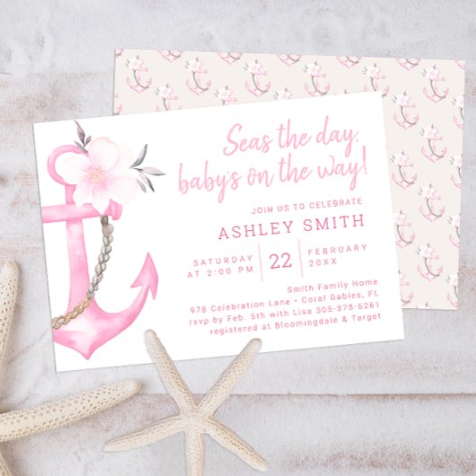 Invitation Baby shower Ancre rose