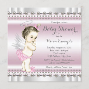 Invitation Baby shower ange rose et gris