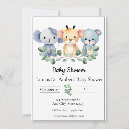 Invitation Baby shower animal bébé (Devant)