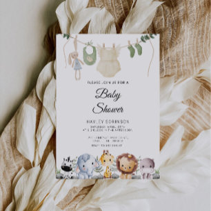 Invitation Baby shower animal bébé Suspendre les vêtements