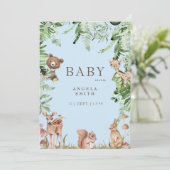 Invitation Baby shower animal bleu (Debout devant)