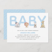Invitation Baby shower animal bleu moderne (Devant / Derrière)