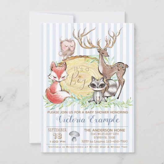 Invitation Baby shower animal Boy Woodland (Devant)