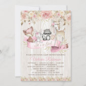 Invitation Baby shower animal de bois de forêt Rose broussail (Devant)