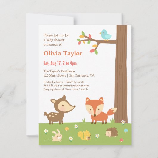 Invitation Baby shower animal de bois mou (Devant)