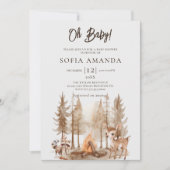 Invitation Baby shower animal de bois mou (Devant)