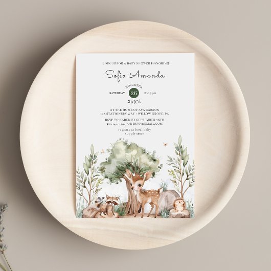 Invitation Baby shower animal de bois mou