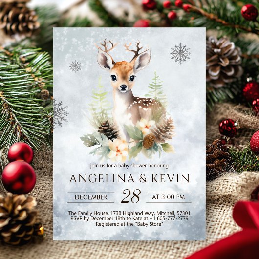 Invitation Baby shower animal de cerfs de bois