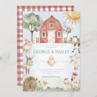 Invitation Baby shower animal de la ferme Red Barn
