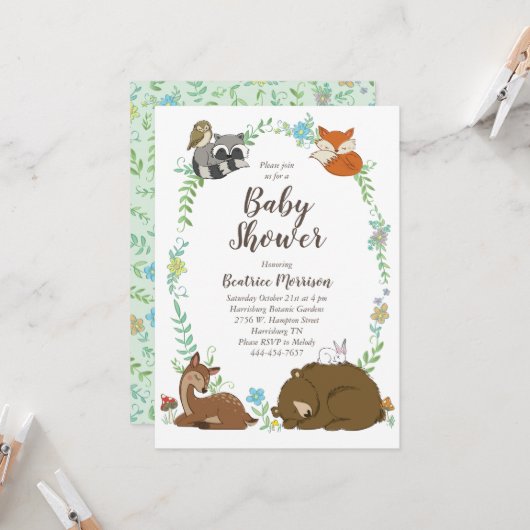 Invitation Baby shower animal de la forêt (Devant/Arrière en situation)