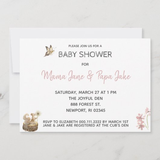 Invitation *~* Baby shower animal de la forêt de bois mou (Dos)