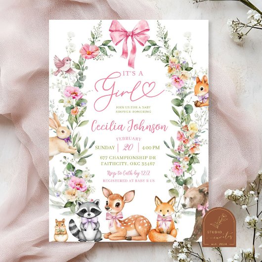 Invitation Baby shower animal de la forêt verte