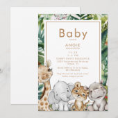 Invitation Baby shower animal de la Jungle de Foliage (Devant / Derrière)