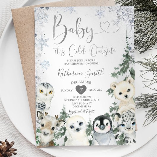 Invitation Baby shower animal d'hiver Forêt Flèches de neige