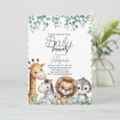 Invitation Baby shower animal, Fleur Eucalyptus (Debout devant)