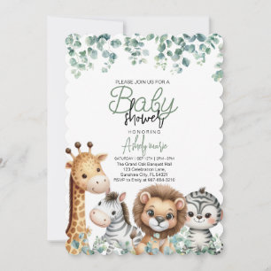 Invitation Baby shower animal, Fleur Eucalyptus