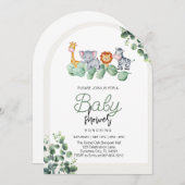 Invitation Baby shower animal, Fleur Eucalyptus (Devant / Derrière)