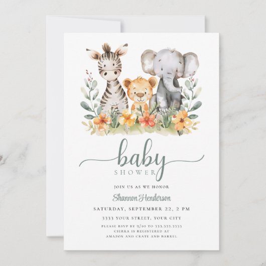 Invitation Baby shower animal Jungle (Devant)