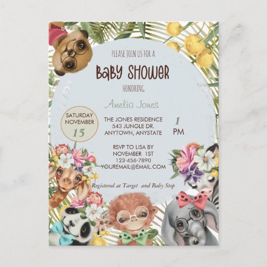 Invitation Baby shower animal Jungle Safari (Devant)