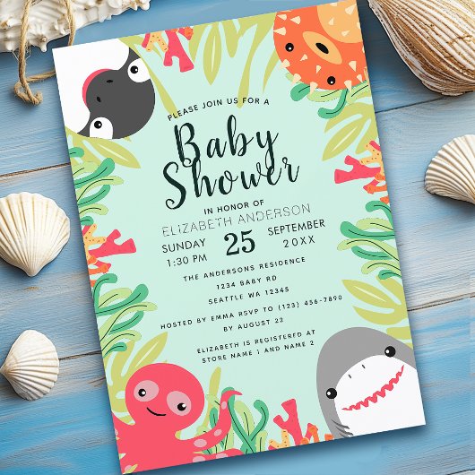 Invitation Baby shower animal marin mou