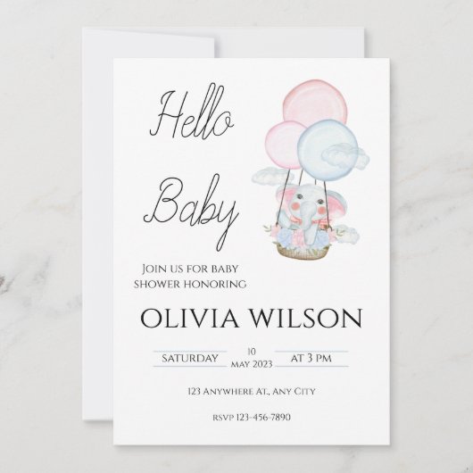 Invitation Baby shower animal minimal blanc gratuit (Devant)