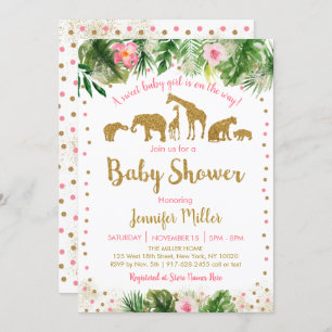Invitation Baby shower animal Pink & Gold Safari