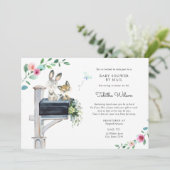 Invitation Baby shower animal rose boisé par courrier (Debout devant)