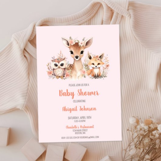 Invitation Baby shower animal rose floral