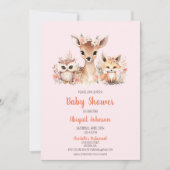 Invitation Baby shower animal rose floral (Devant)