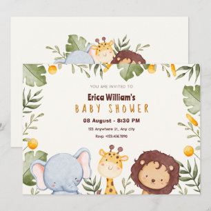 Invitation Baby shower animal safari dans la jungle