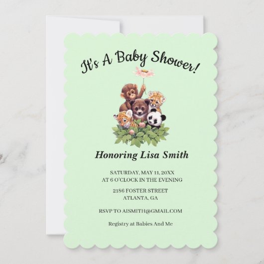 Invitation Baby shower animalier de la Jungle mignonne (Devant)