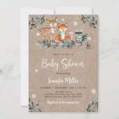 Invitation Baby shower animalier hivernal neige (Devant)