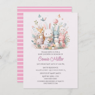 Invitation Baby shower animalier Pastel Pink Woodland