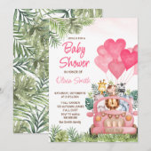 Invitation Baby shower animalier rose Safari (Devant / Derrière)
