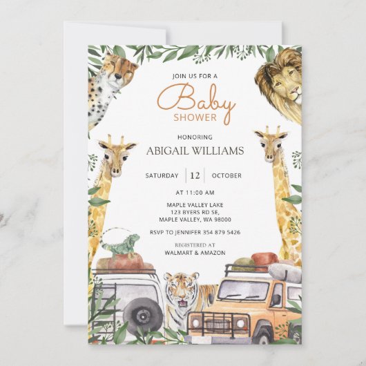 Invitation Baby shower animalier sauvage de Caravan (Devant)
