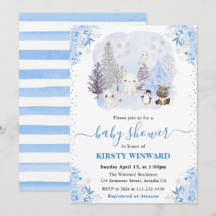 Invitation Baby Shower Animaux Arctiques Hiver Aquarelle