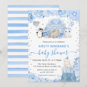 Invitation Baby Shower Animaux Arctiques Hiver Aquarelle