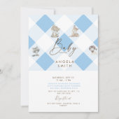 Invitation Baby shower Animaux Brown et Bleus (Devant)