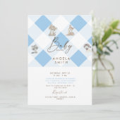 Invitation Baby shower Animaux Brown et Bleus (Debout devant)