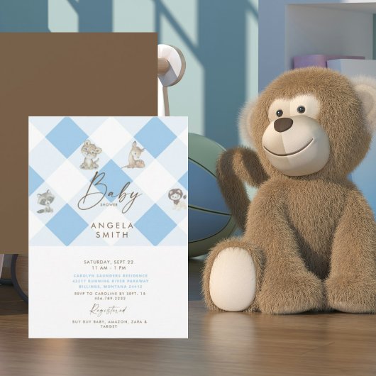 Invitation Baby shower Animaux Brown et Bleus