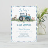 Invitation Baby shower Animaux de ferme Tracteur Garçon (Debout devant)
