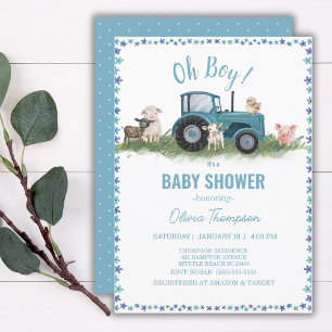 Invitation Baby shower Animaux de ferme Tracteur Garçon