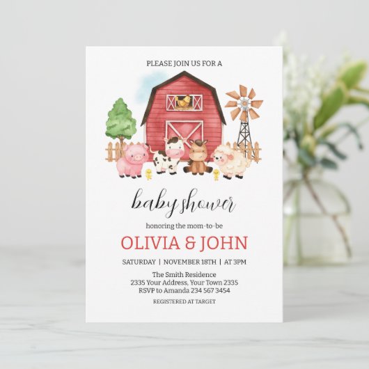 Invitation Baby Shower Animaux de la Ferme (Debout devant)