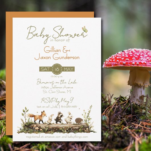 Invitation Baby-Shower Animaux de la Forêt