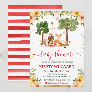 Invitation Baby Shower Animaux de la Forêt à l'Aquarelle