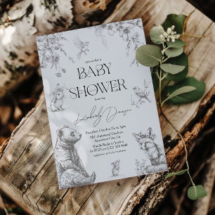 Invitation Baby Shower Animaux de la Forêt Antique