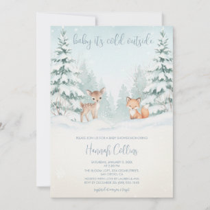 Invitation Baby Shower Animaux de la Forêt de Bois d'Hiver