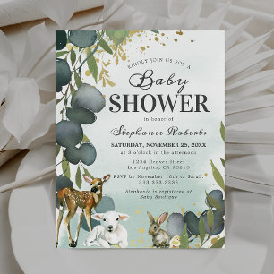 Invitation Baby Shower Animaux de la Forêt d'Eucalyptus